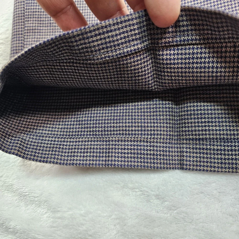 Vtg Polo Ralph Lauren Pleated Houndstooth Trousers 34x30 Cotton Navy Blue Brown